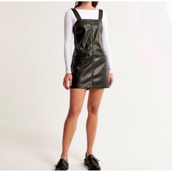 Abercrombie & Fitch Women's MEDIUM Black Faux Leather Sleeveless Mini Dress - Picture 3 of 13